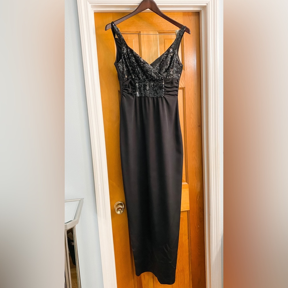 Chetta B (4) Sherrie Bloom Black Full Length Ball Gown Sequined Bodice, 92% Silk
